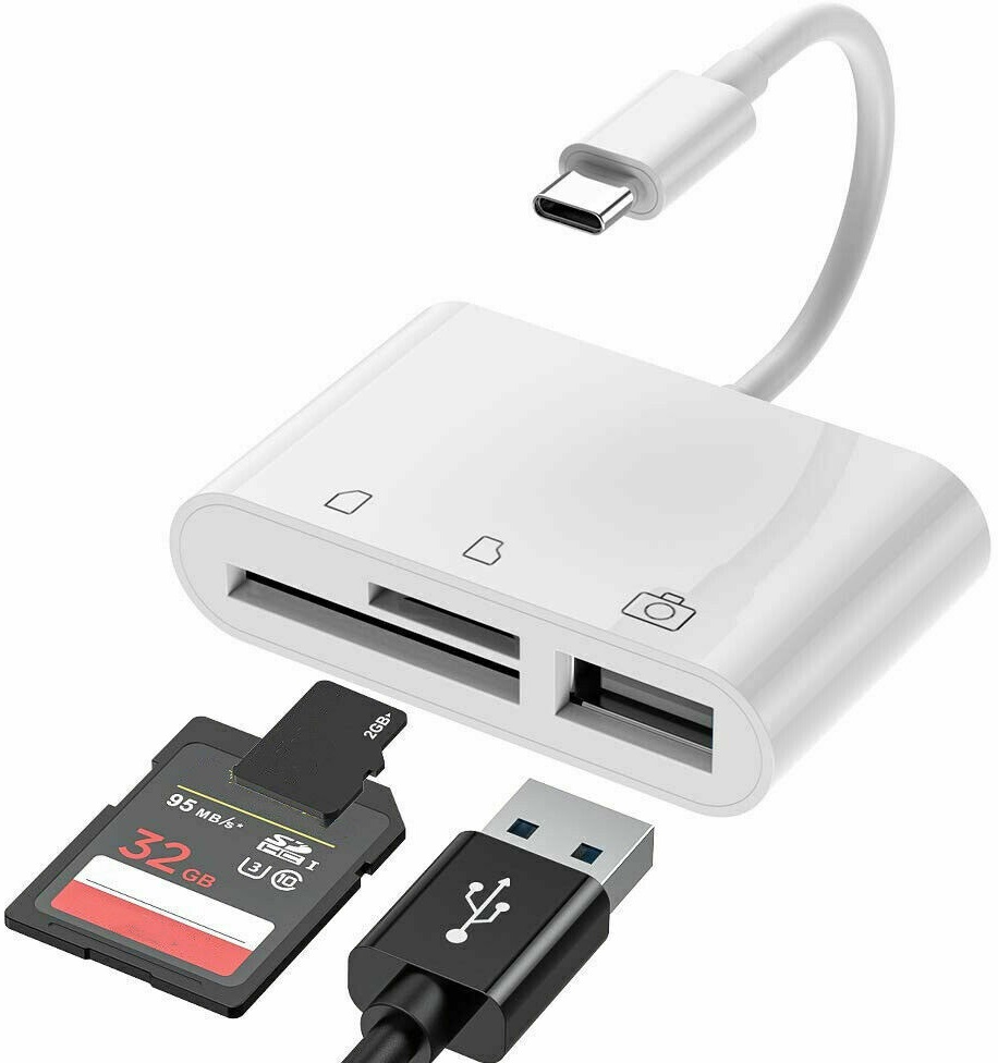 Adattatore USB Type C ad USB 2.0/SD/TF bianco WB2365 