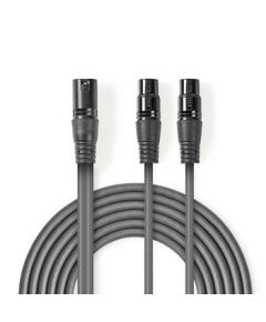Balanced XLR Audio Cable | 3 Pin Male XLR - 2x 3 Pin Male XLR | 1.5 m | Grey ND1180 Nedis