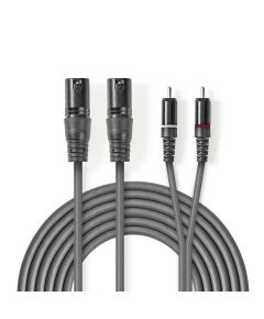 Cavo Audio XLR 2x Maschio a 3 Pin XLR 2x Maschio RCA 3m Grigio ND3270 Nedis
