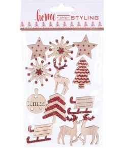 12 Stickers in wood and red glitter KP2110 