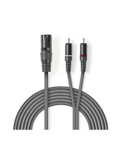 Câble Audio XLR Mâle vers 3 Broches XLR-2x RCA Mâle 1.5m Gris ND4554 Nedis