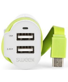 Car Charger 3-Outputs 6A 2xUSB / USB-Câ „¢ White / Green ND9242 Sweex