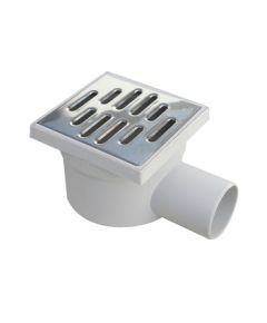 Chiusino orientabile sifonato ribassato 10x10cm in PP con scarico laterale e griglia in acciaio INOX 50mm E9193 Airgama