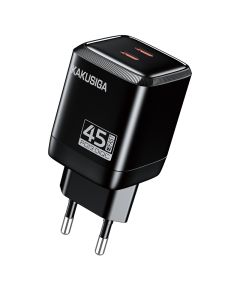 Caricatore USB-C PD 45W nero doppia porta EU ricarica rapida KSC-1604 F4605 Kakusiga
