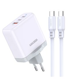 Caricatore rapido PD 65W 3 porte 2 USB-C + 1 USB-A bianco con cavo Type-C to Type-C KSC-933 F4620 Kakusiga