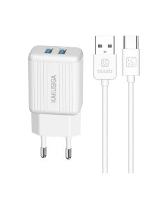 Caricatore USB doppia porta 2.4A bianco con cavo USB to Type-C KSC-373 F4635 Kakusiga