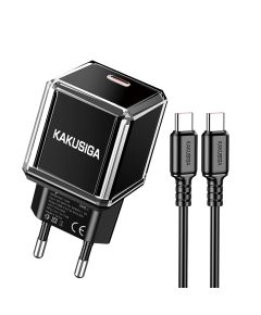 Set caricatore USB-C PD 20W nero con cavo Type-C to Type-C KSC-1251 F4615 Kakusiga