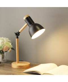 Lampada da tavolo in legno e metallo E27 nera E6133 