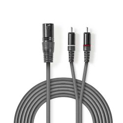 Audio Cable XLR Male to 3 Pin XLR-2x Male RCA 1.5m Gray ND4554 Nedis