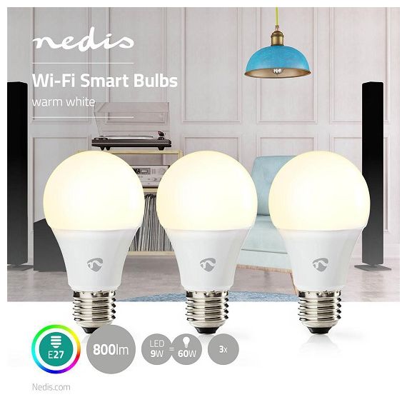 Lampadina LED Smart Wi-Fi Bianco caldo E27 confezione da 3 pezzi ND9050 Nedis