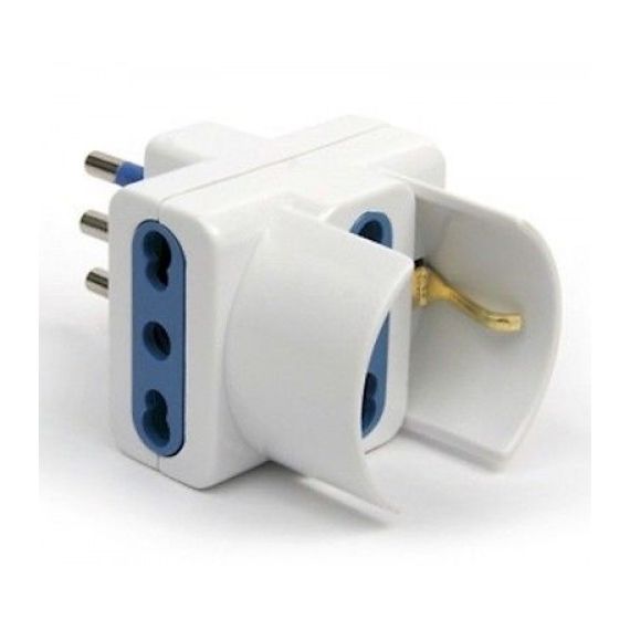 Adaptateur italien 10A - 1 prise Schuko + 2 prise bivalente italienne EL974 