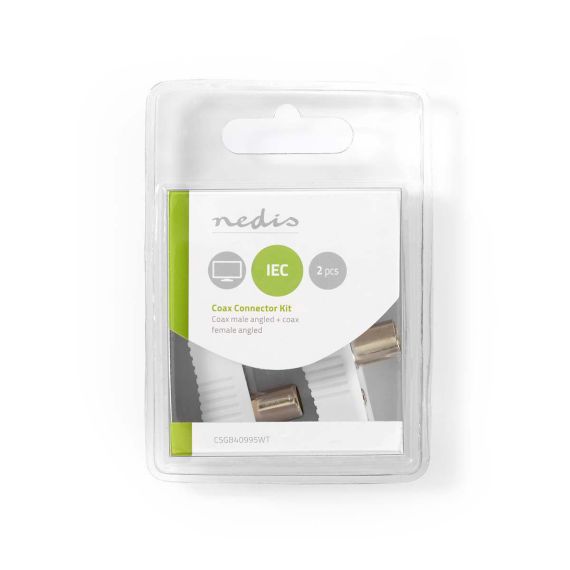 IEC connector (coaxial) Male + Female - Angled 2 pieces White ND3296 Nedis