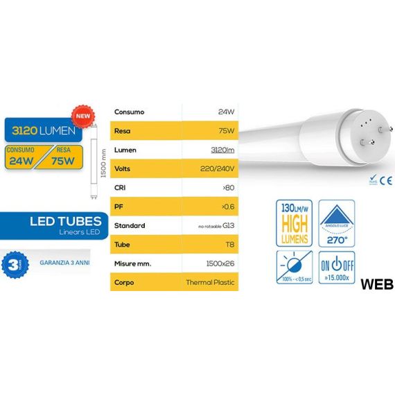 25 Pieces - LED tube T8 24W 150cm - Cold light 5273-25 