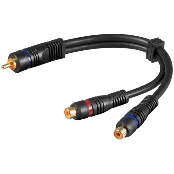 Zweifach geschirmtes Cinch-Stecker auf 2 Cinch-Buchsen-Audio-Adapterkabel F1600 Goobay