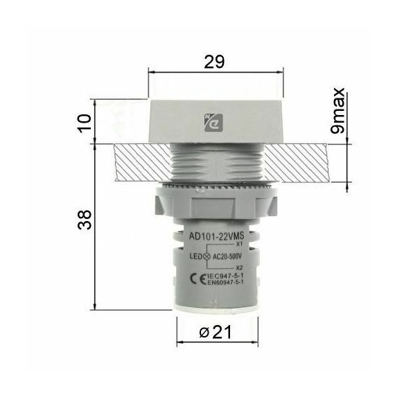 Digital square panel voltmeter - red EL407 FATO
