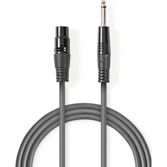 XLR Monocable XLR 3p (F) - 6.35 mm Homme 10.0 m Gris Foncé SX100 Nedis