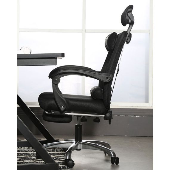 Silla de oficina ergonómica negra con reposapiés 804 