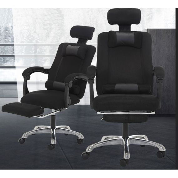 Silla de oficina ergonómica negra con reposapiés 804 