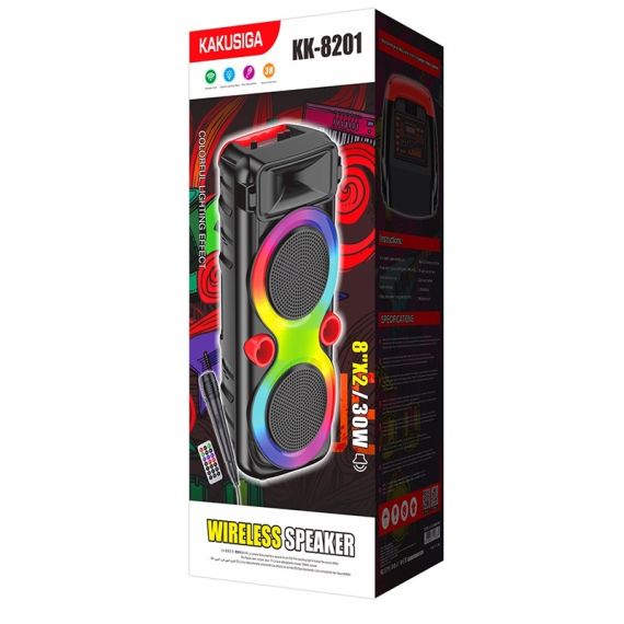 Cassa acustica portatile ricaricabile 2x8" 30W Luce LED Bluetooth TWS/SD/USB KK-8201 KK-8201 Kakusiga