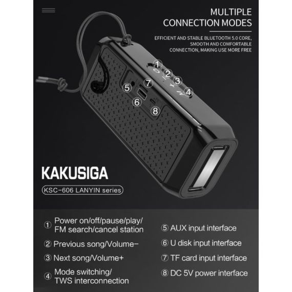 Altoparlante Bluetooth ingressi AUX/USB/Scheda SD Radio FM nero KSC-606 F2520 Kakusiga