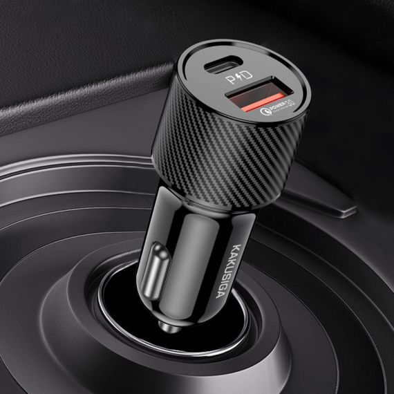 Caricabatterie da auto USB/USB type C ricarica rapida nero F2840 Kakusiga