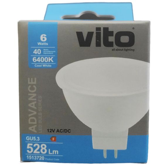 LED bulb GU5.3 MR16 6W 528Lm 6400K cold light 12VDC EL2272 Vito