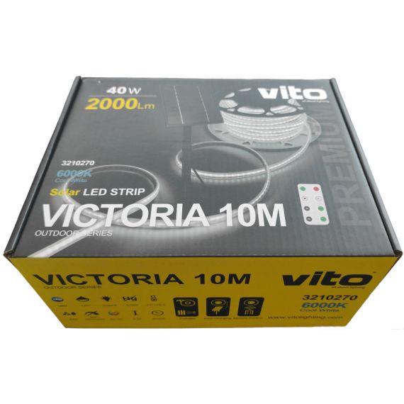 10m Outdoor LED Strip with Solar Panel 40W 2000Lm 6000k Cold Light EL3138 Vito