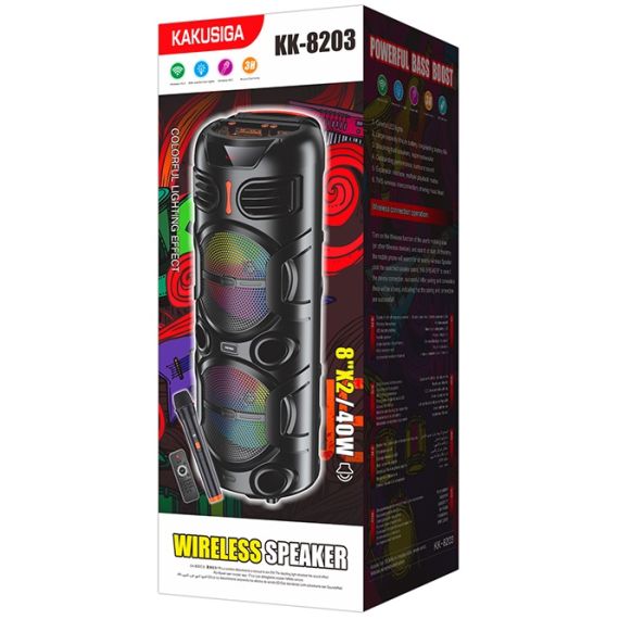 2x8" 40W Rechargeable Portable Speaker LED Light Bluetooth/USB KK-8203 Kakusiga