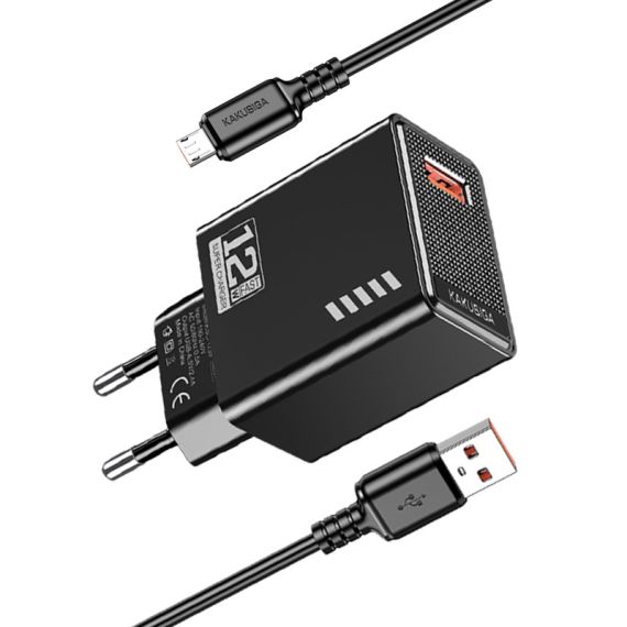Caricatore porta singola USB-A: 5V/2.4A 12W EU Micro nero KSC-1236 F4180 Kakusiga