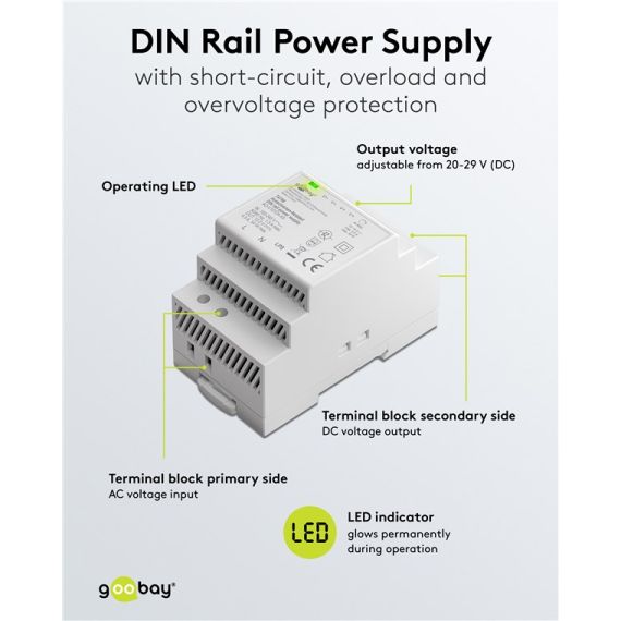 Alimentatore per guida DIN 12VCC 4,5A 44W F1522 Goobay