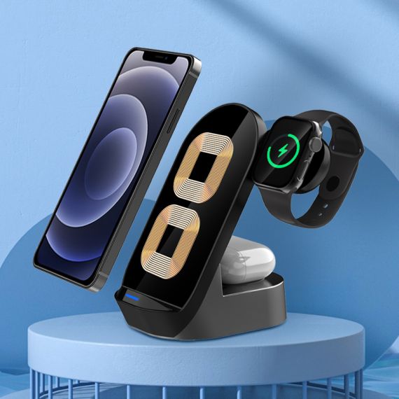 Stazione di Ricarica Wireless 3 in 1 con Supporto da Scrivania 15W F4690 Kakusiga