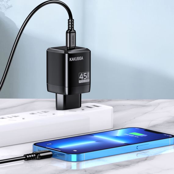 Caricatore USB-C PD 45W nero doppia porta EU ricarica rapida KSC-1604 F4605 Kakusiga