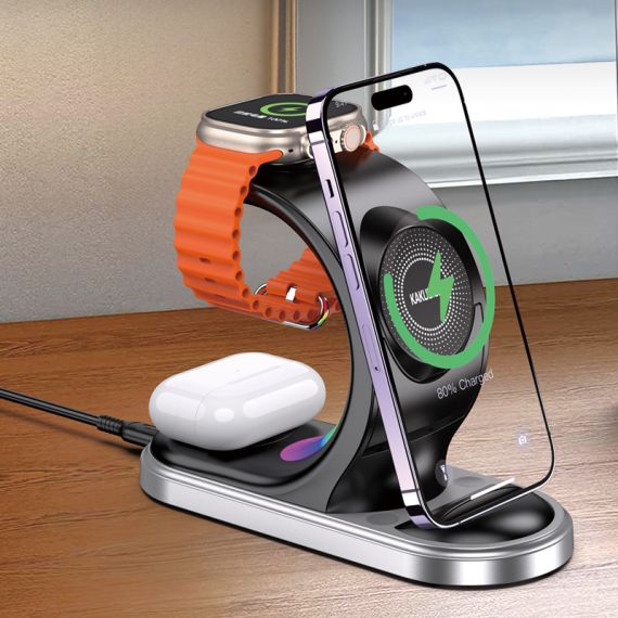 Stazione di Ricarica Wireless Rapida 3 in 1 con Supporto 15W F4695 Kakusiga