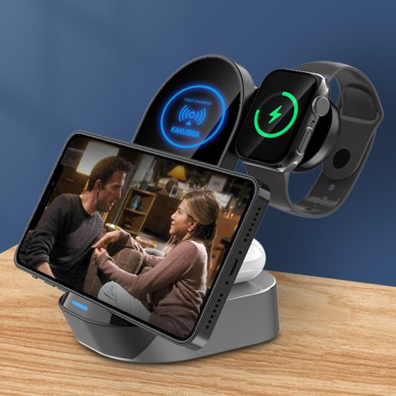 Stazione di Ricarica Wireless 3 in 1 con Supporto da Scrivania 15W F4690 Kakusiga