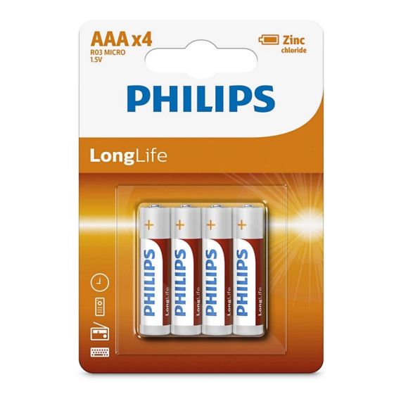 Batterie AAA Philips Extra Zinc Chloride 1,5V - Blister da 4 pezzi WB682 